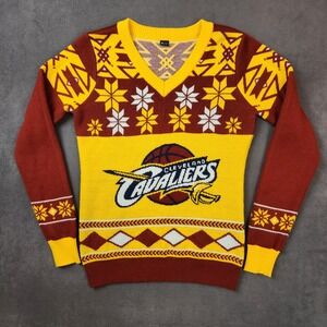 Cleveland Cavaliers NBA‎ Ugly Christmas Sweater Womens Small Red Yellow V Neck